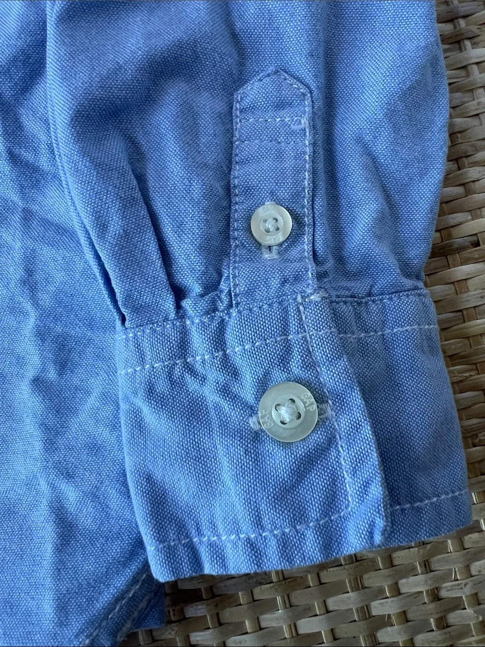 Baby Gap Blue Button Down Shirt Teddy Bear Embroidered Logo pocket Boys 3
